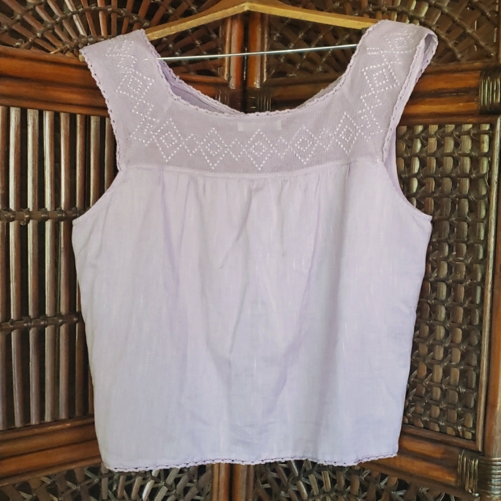LUCKY BRAND Sleeveless Button-Up Geo Embroidered Tank Blouse XL EUC - Picture 5 of 6
